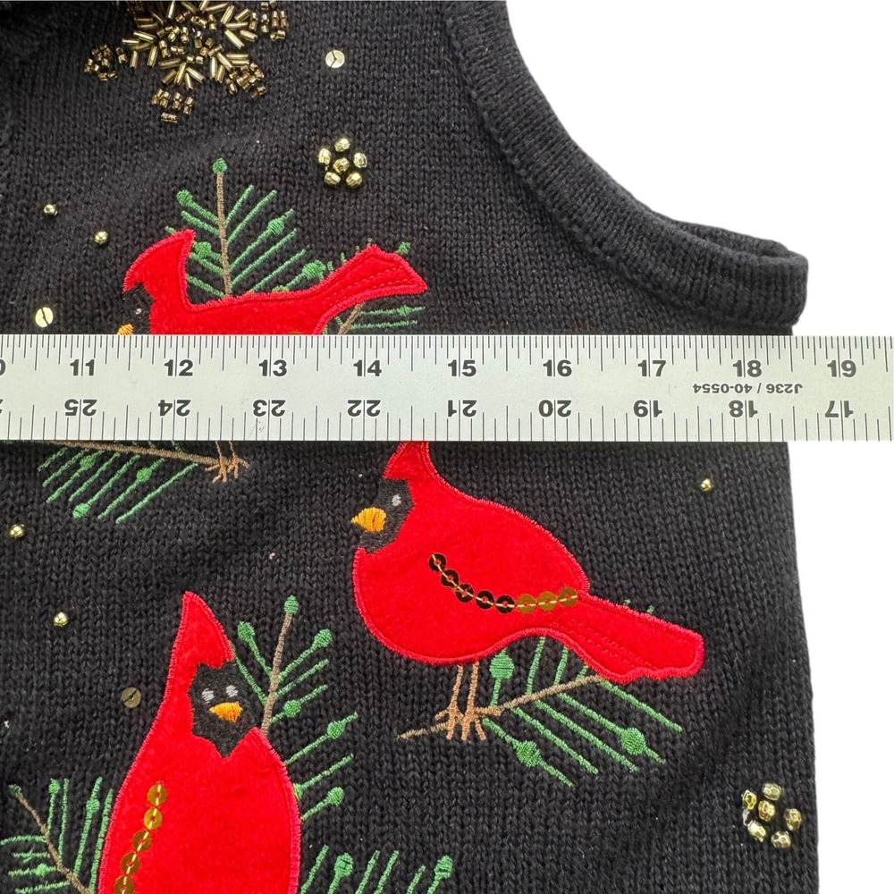 Kim Rogers Black Cardinal Sweater Vest Womens Petite M Beaded Faux Fur Christmas - Picture 6 of 13